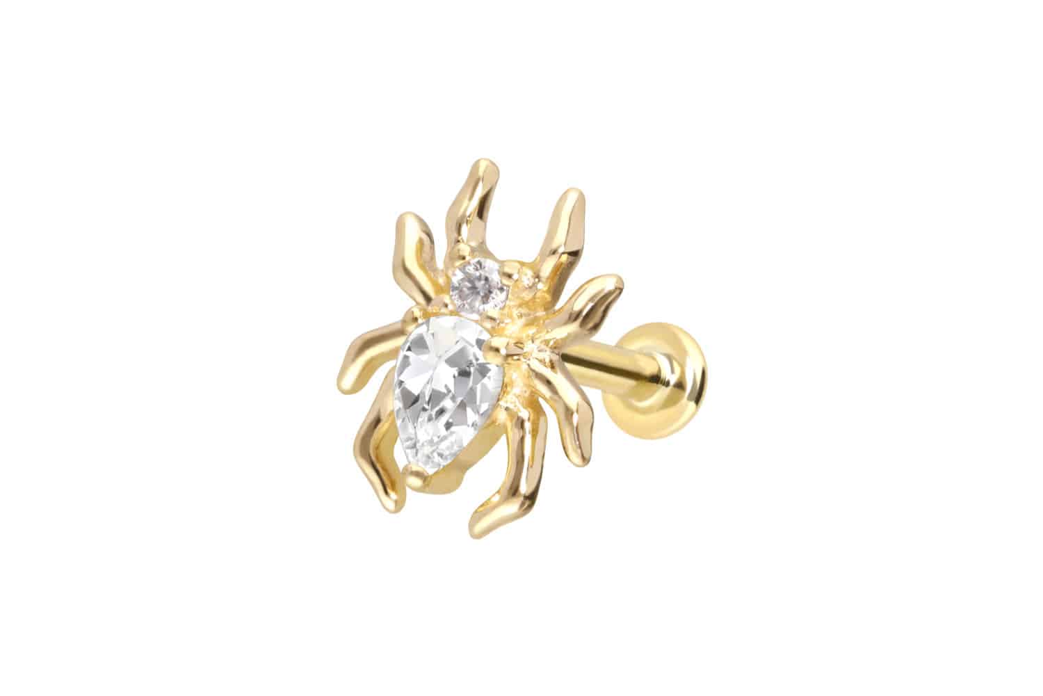 14 Karat Gold Labret Piercing mit Push Fit MOISSANIT-SPINNE
